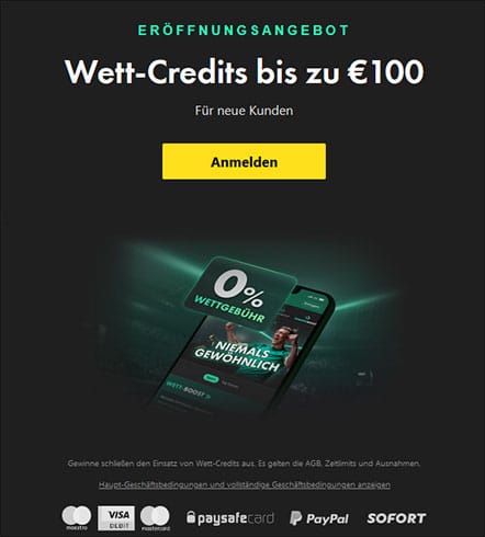 Bet365 100€ Wett-Credits