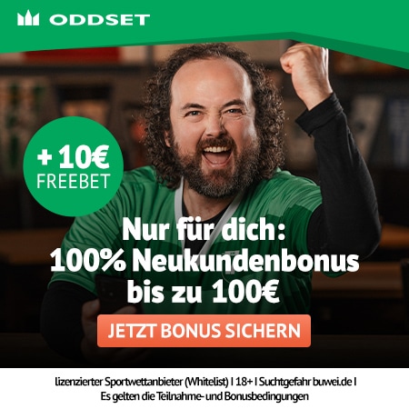 Oddset Neukundenbonus 100 Euro plus 10€ Exklusiv-Freebet